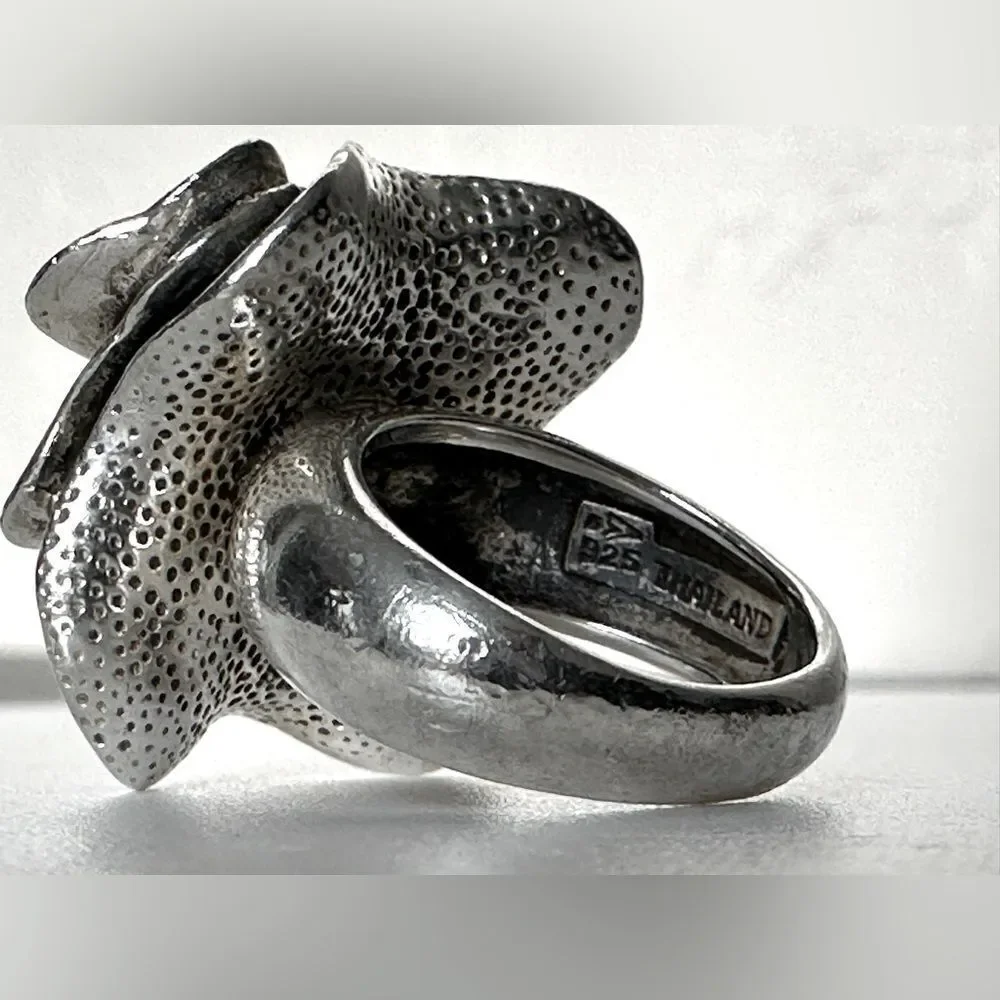 Silpada Retired R1809 Bold Oxidized Sculpted Flower Ring Size 5